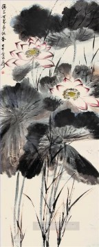  lotus Oil Painting - Chang dai chien lotus 9 traditional Chinese